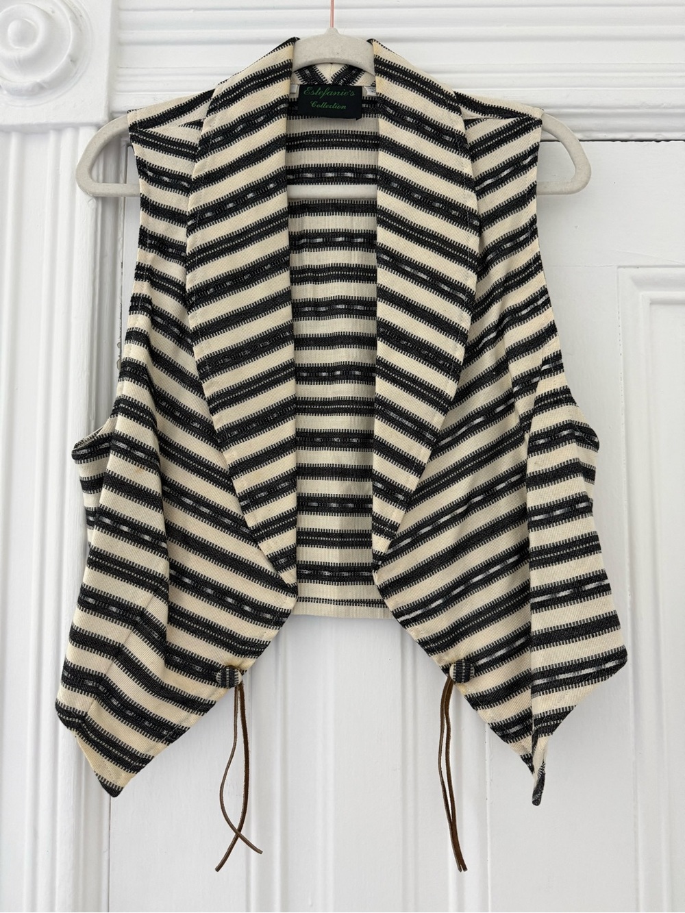 Estefanie's Collection Striped Open Vest in Black and Cream